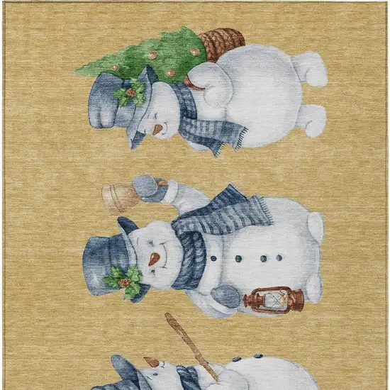 Gold Denim Blue And Ivory Snowmen Washable Indoor Outdoor Area Rug Photo 4
