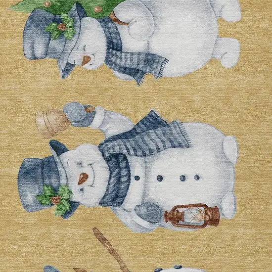 Gold Denim Blue And Ivory Snowmen Washable Indoor Outdoor Area Rug Photo 3