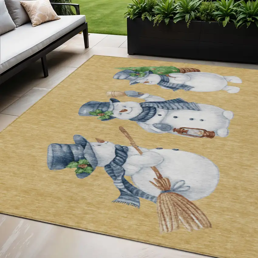 Gold Denim Blue And Ivory Botanical Leaves Washable Indoor Outdoor Area Rug Photo 2