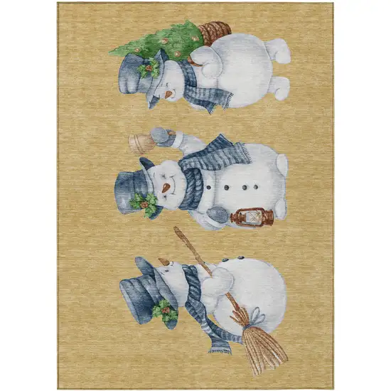 Gold Denim Blue And Ivory Botanical Leaves Washable Indoor Outdoor Area Rug Photo 1