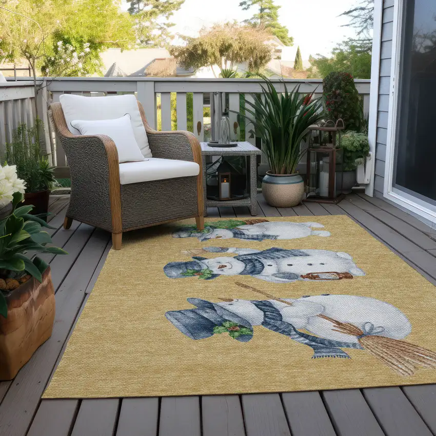 Gold Denim Blue And Ivory Snowmen Washable Indoor Outdoor Area Rug Photo 8
