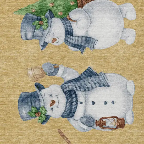 Gold Denim Blue And Ivory Botanical Leaves Washable Indoor Outdoor Area Rug Photo 9