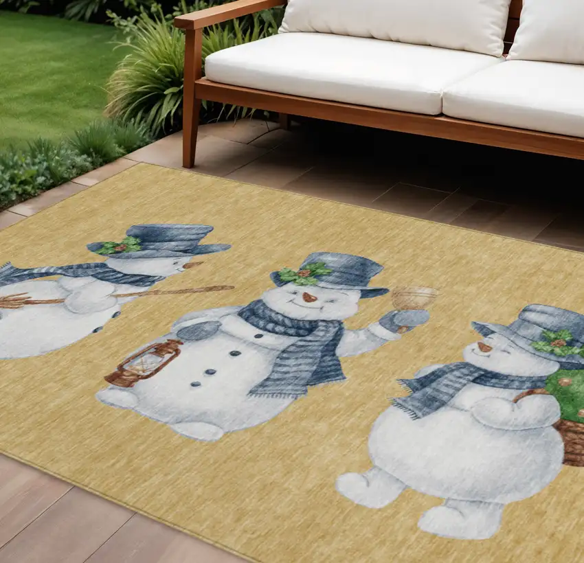 Gold Denim Blue And Ivory Botanical Leaves Washable Indoor Outdoor Area Rug Photo 2