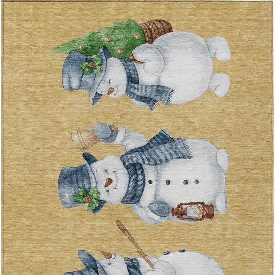 Gold Denim Blue And Ivory Snowmen Washable Indoor Outdoor Area Rug Photo 9