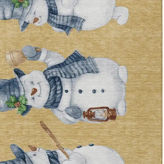 Gold Denim Blue And Ivory Snowmen Washable Indoor Outdoor Area Rug Photo 3