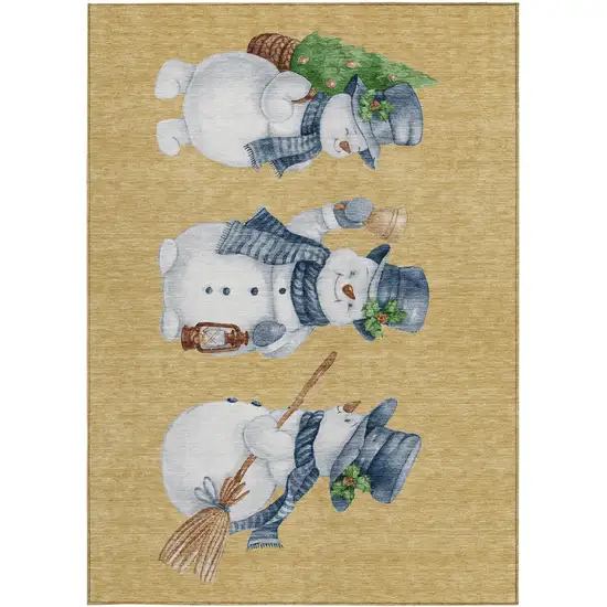 Gold Denim Blue And Ivory Snowmen Washable Indoor Outdoor Area Rug Photo 4