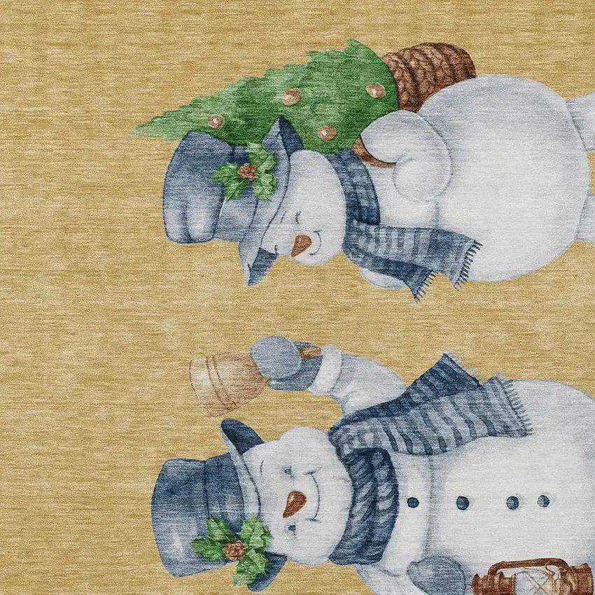 Gold Denim Blue And Ivory Botanical Leaves Washable Indoor Outdoor Area Rug Photo 3