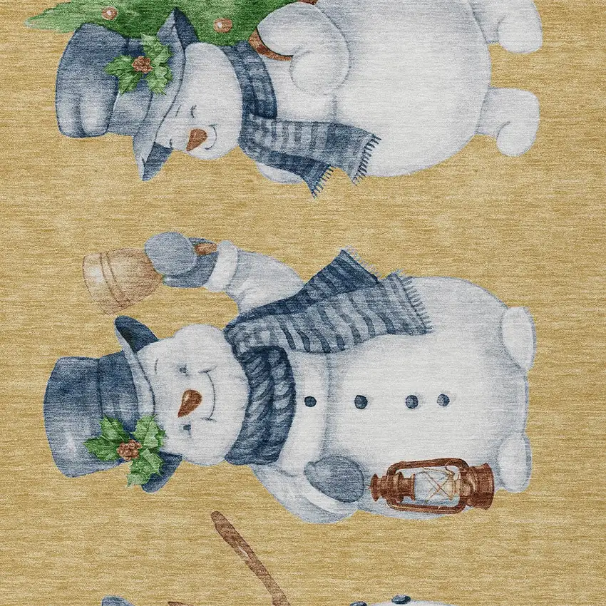 Gold Denim Blue And Ivory Snowmen Washable Indoor Outdoor Area Rug Photo 6