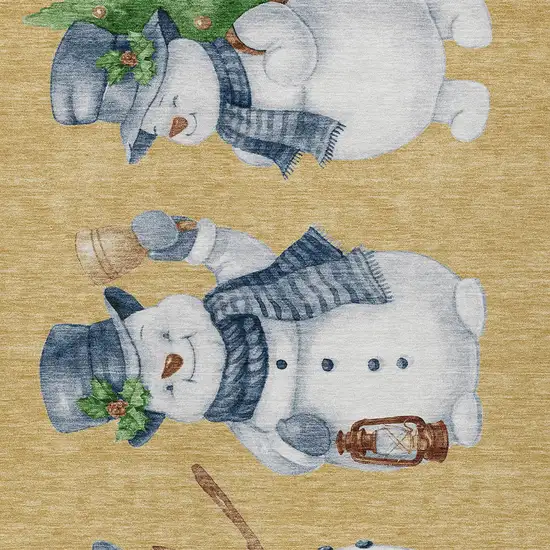 Gold Denim Blue And Ivory Snowmen Washable Indoor Outdoor Area Rug Photo 6