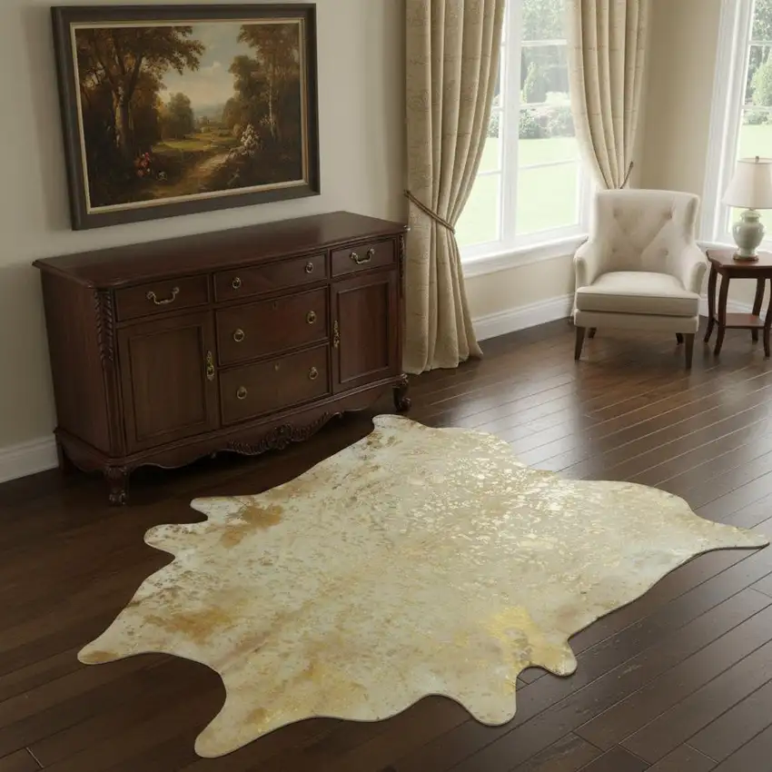 Gold Cowhide Handmade Area Rug Photo 1
