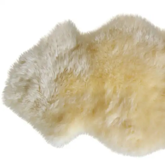6' Runner Gold and White Wool Shag Sheepskin Area Rug Photo 4