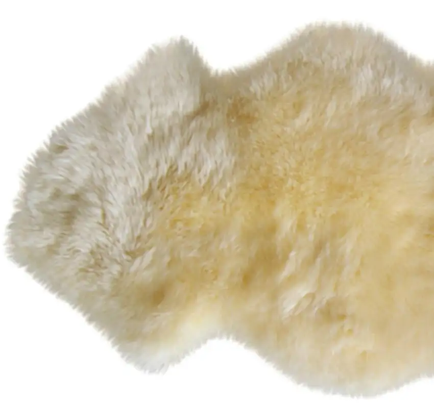 6' Runner Gold and White Wool Shag Sheepskin Area Rug Photo 4