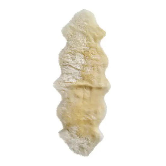 6' Runner Gold and White Wool Shag Sheepskin Area Rug Photo 2