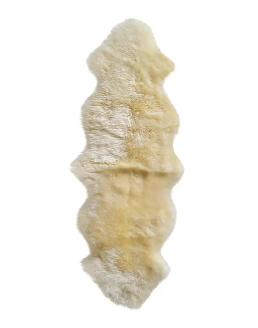 6' Runner Gold and White Wool Shag Sheepskin Area Rug Photo 2