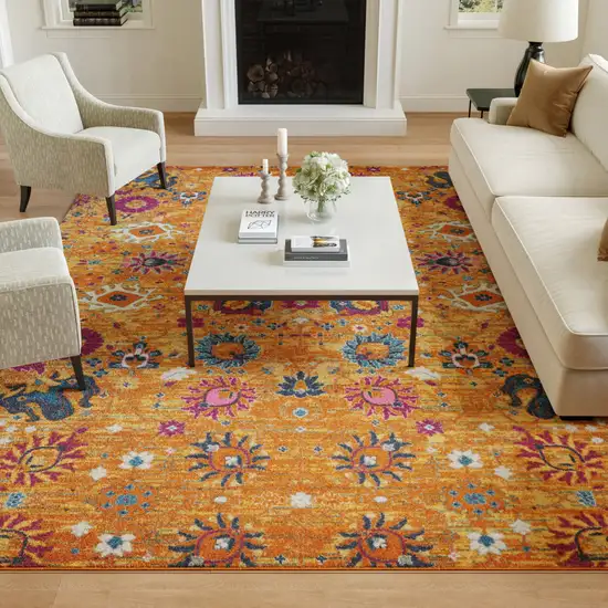 Gold Floral Power Loom Area Rug Photo 6