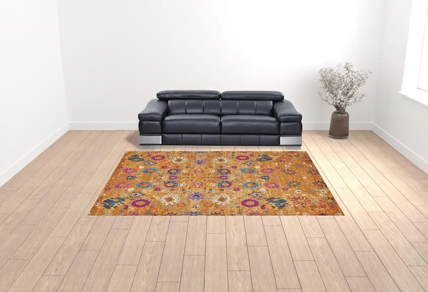Gold Floral Power Loom Area Rug Photo 2