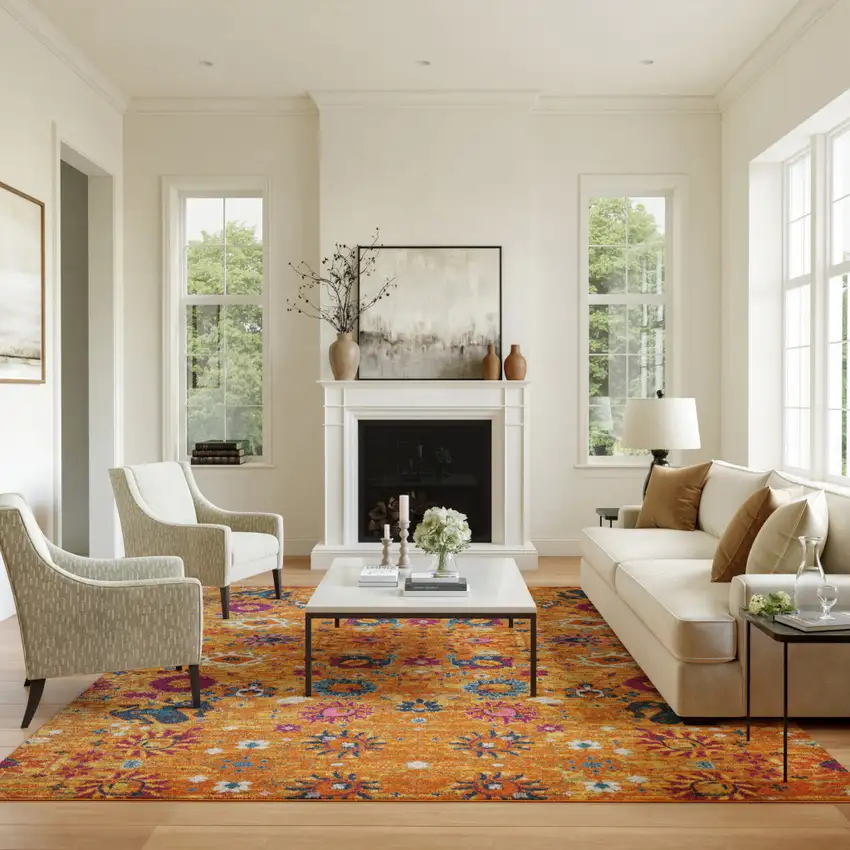 Gold Floral Power Loom Area Rug Photo 5