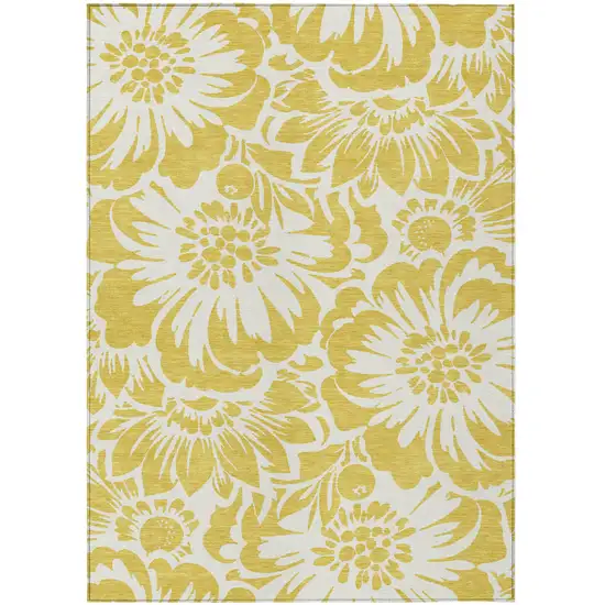 Gold and Ivory Floral Washable Non Skid Indoor Outdoor Area Rug Photo 2