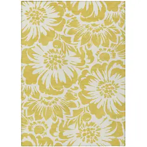Photo of Gold Floral Washable Non Skid Indoor Outdoor Area Rug