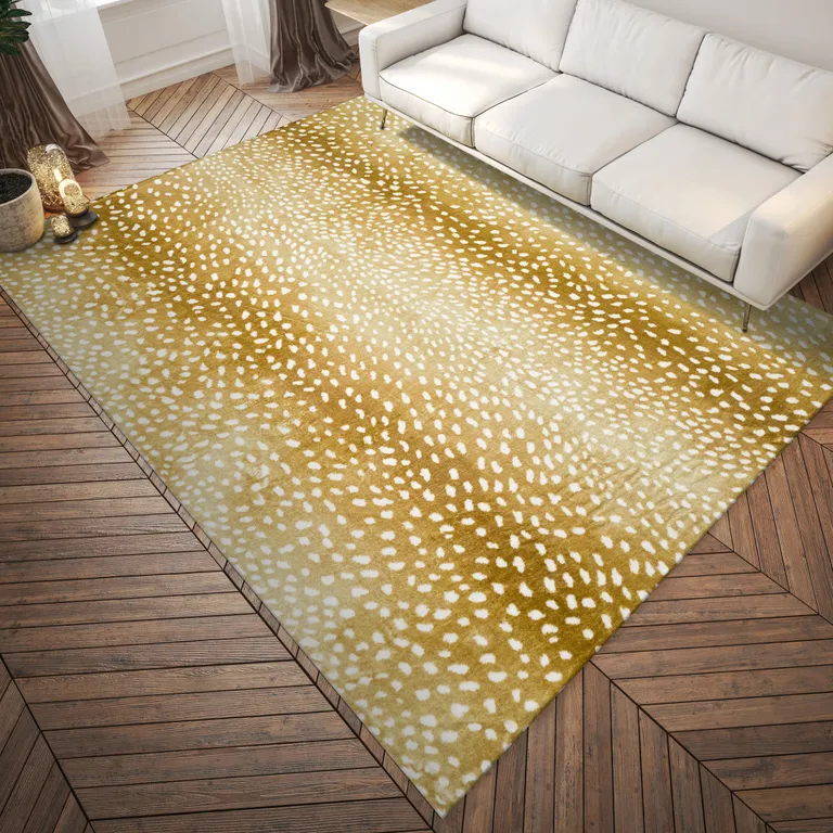 Gold Gazelle Print Shag Handmade Non Skid Area Rug Photo 1