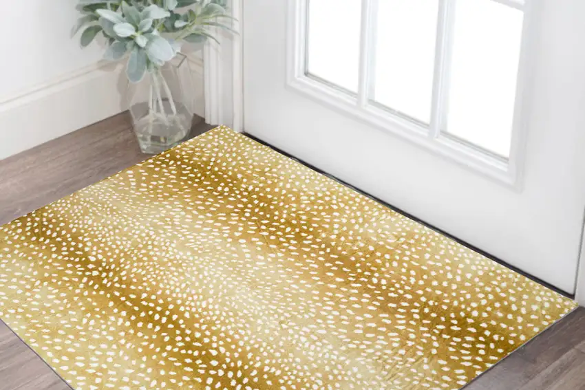 Gold Gazelle Print Shag Handmade Non Skid Area Rug Photo 1