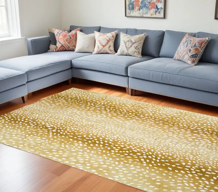 Gold Gazelle Print Shag Handmade Non Skid Area Rug Photo 1