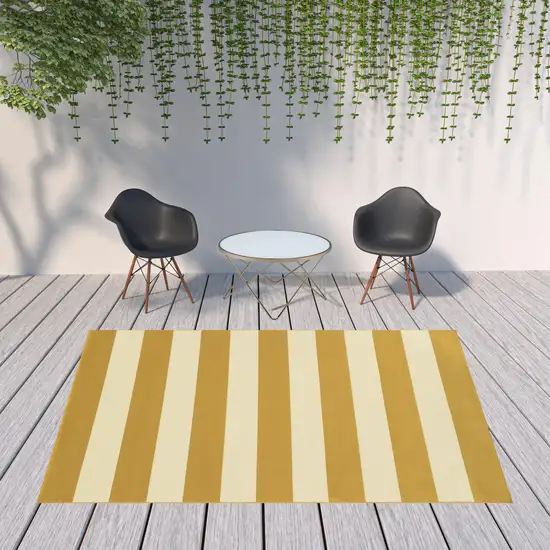 Gold Geometric Stain Resistant Indoor Outdoor Area Rug Photo 2