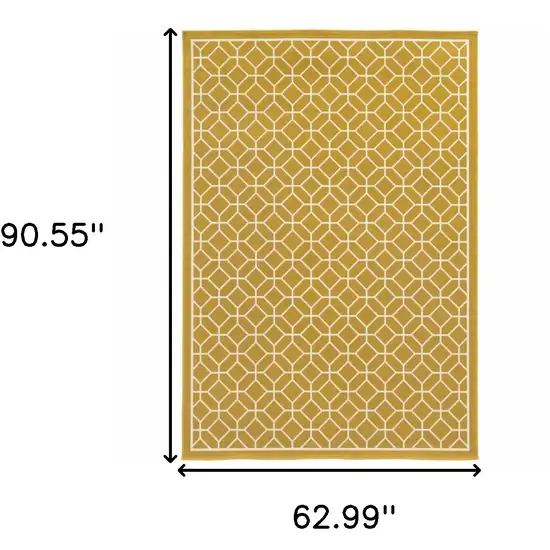 Gold Geometric Stain Resistant Indoor Outdoor Area Rug Photo 5