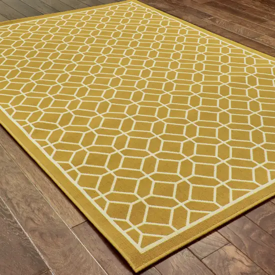 Gold Geometric Stain Resistant Indoor Outdoor Area Rug Photo 4