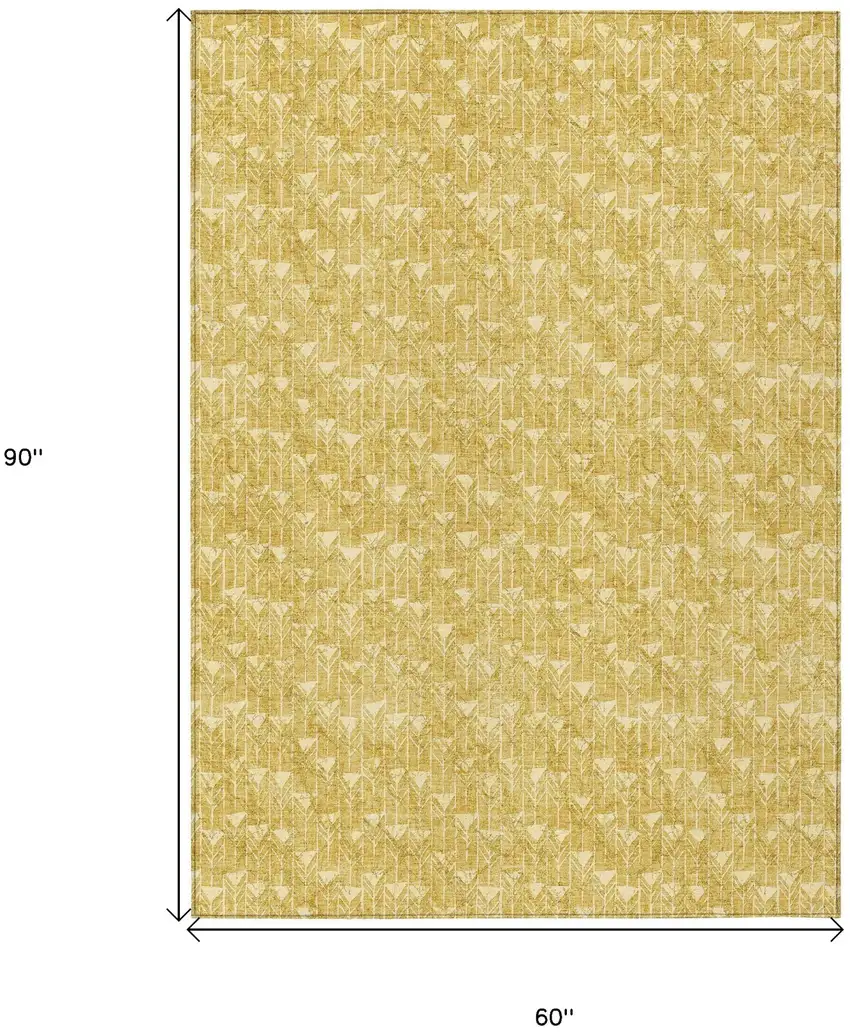 Gold Geometric Washable Non Skid Indoor Outdoor Area Rug Photo 3