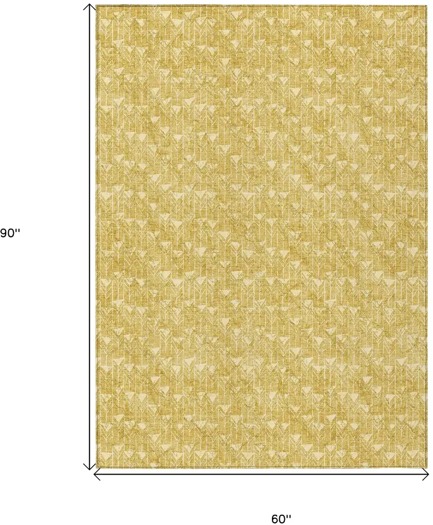 Gold Geometric Washable Non Skid Indoor Outdoor Area Rug Photo 3