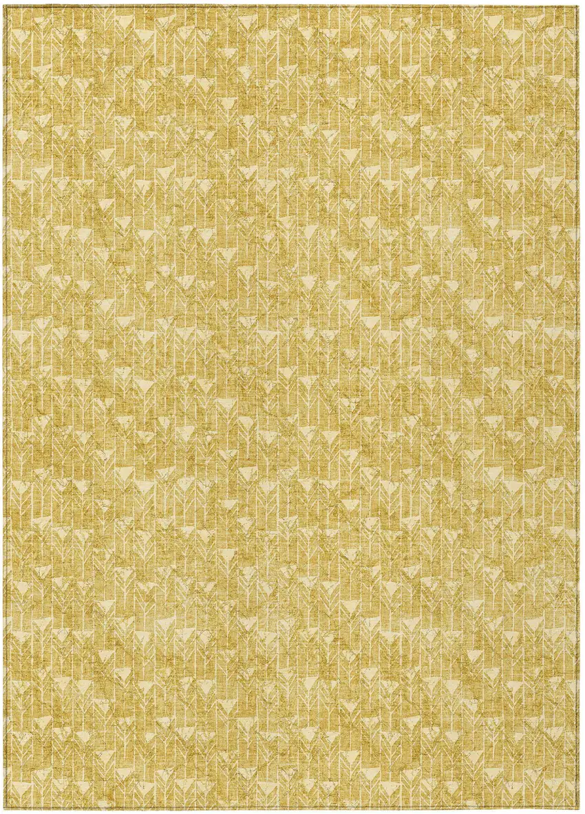 Gold Geometric Washable Non Skid Indoor Outdoor Area Rug Photo 2