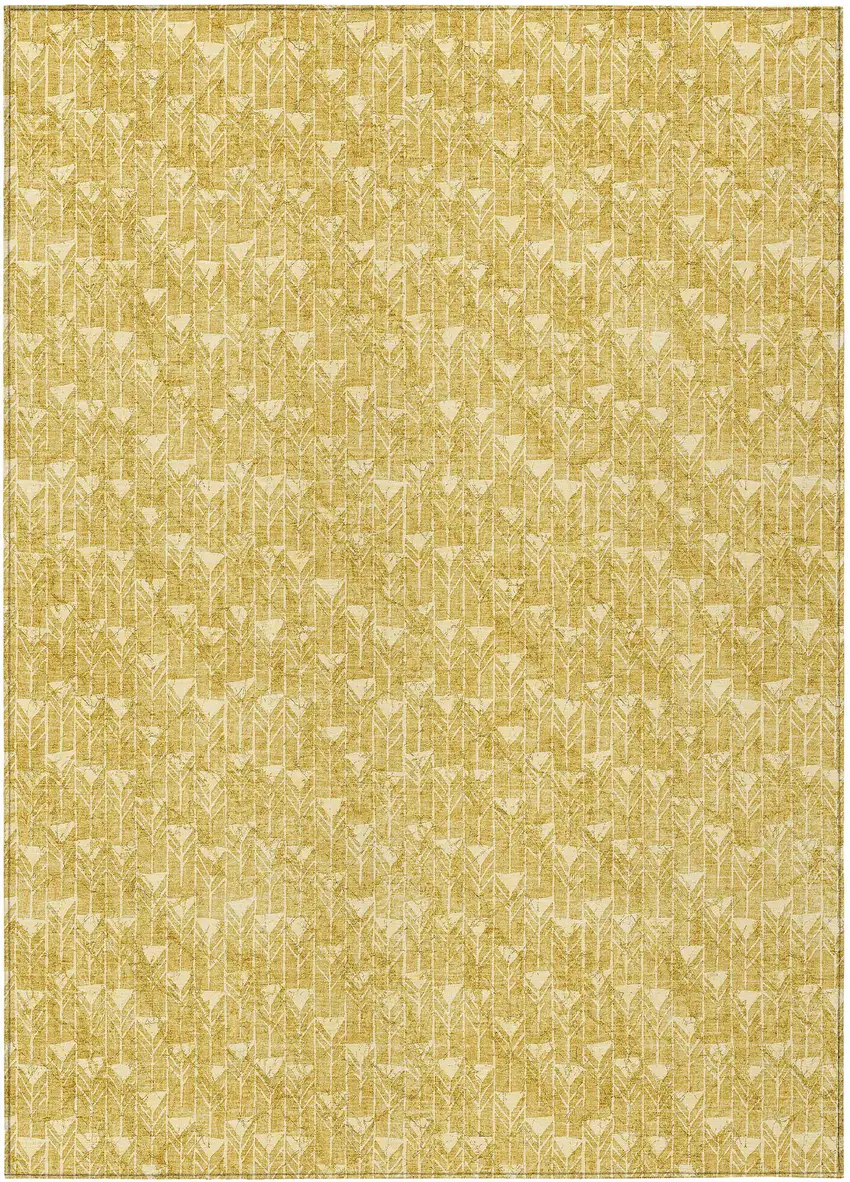 Gold Geometric Washable Non Skid Indoor Outdoor Area Rug Photo 2