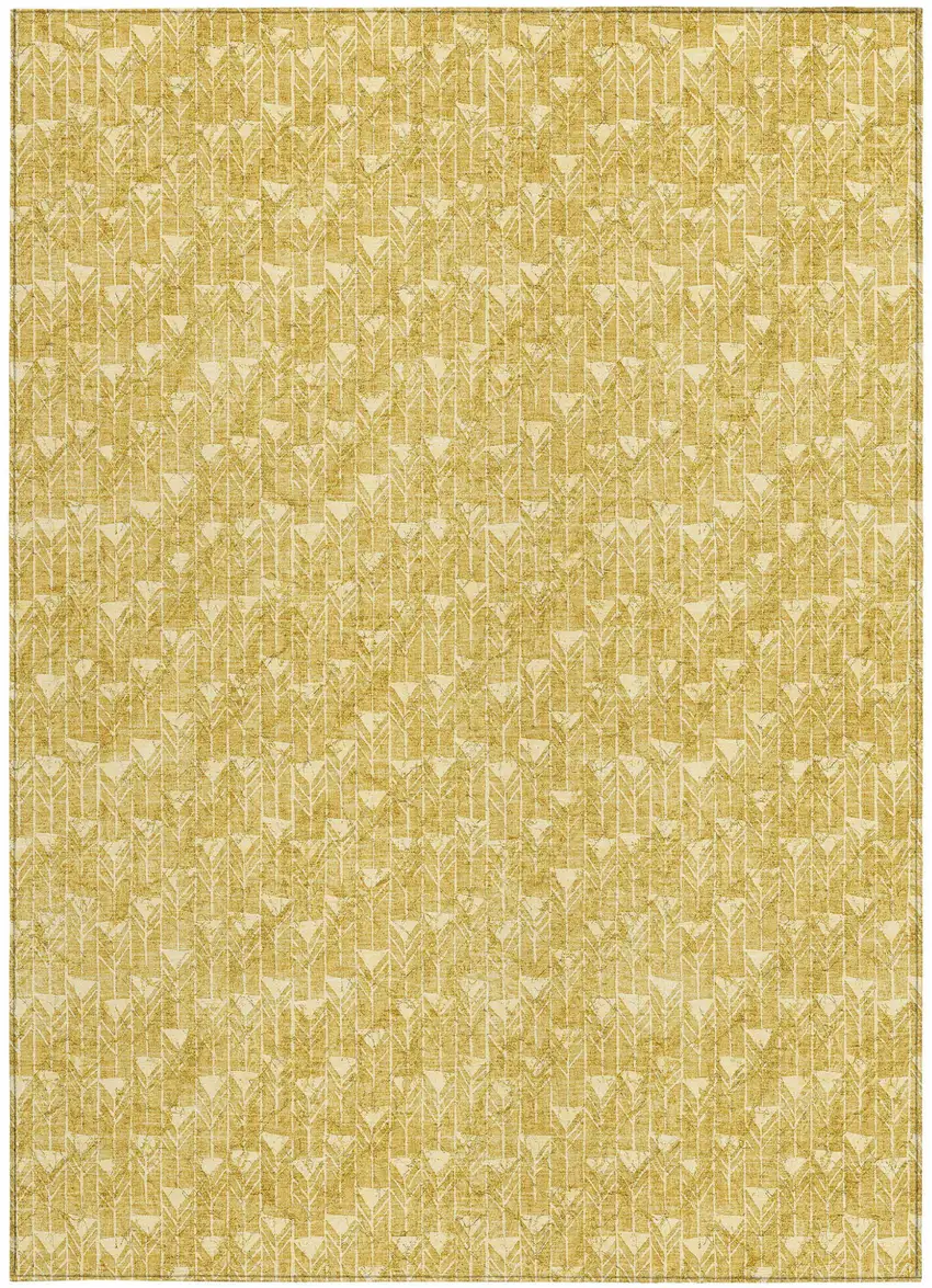 Gold Geometric Washable Non Skid Indoor Outdoor Area Rug Photo 5