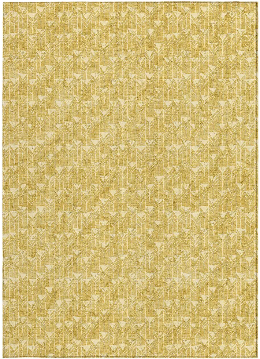 Gold Geometric Washable Non Skid Indoor Outdoor Area Rug Photo 5