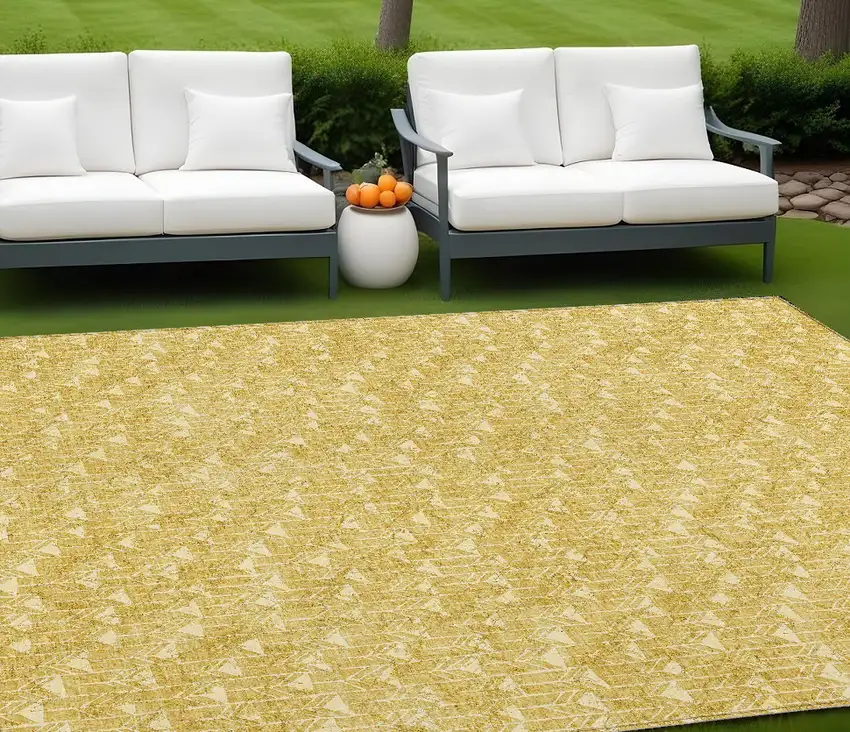Gold Geometric Washable Non Skid Indoor Outdoor Area Rug Photo 1