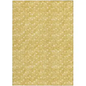 Photo of Gold Geometric Washable Non Skid Indoor Outdoor Area Rug