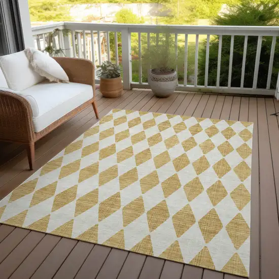 Gold And Light Brown Geometric Washable Indoor Outdoor Area Rug Photo 9