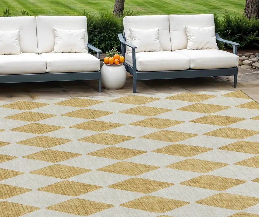 Gold Geometric Washable Non Skid Indoor Outdoor Area Rug Photo 1