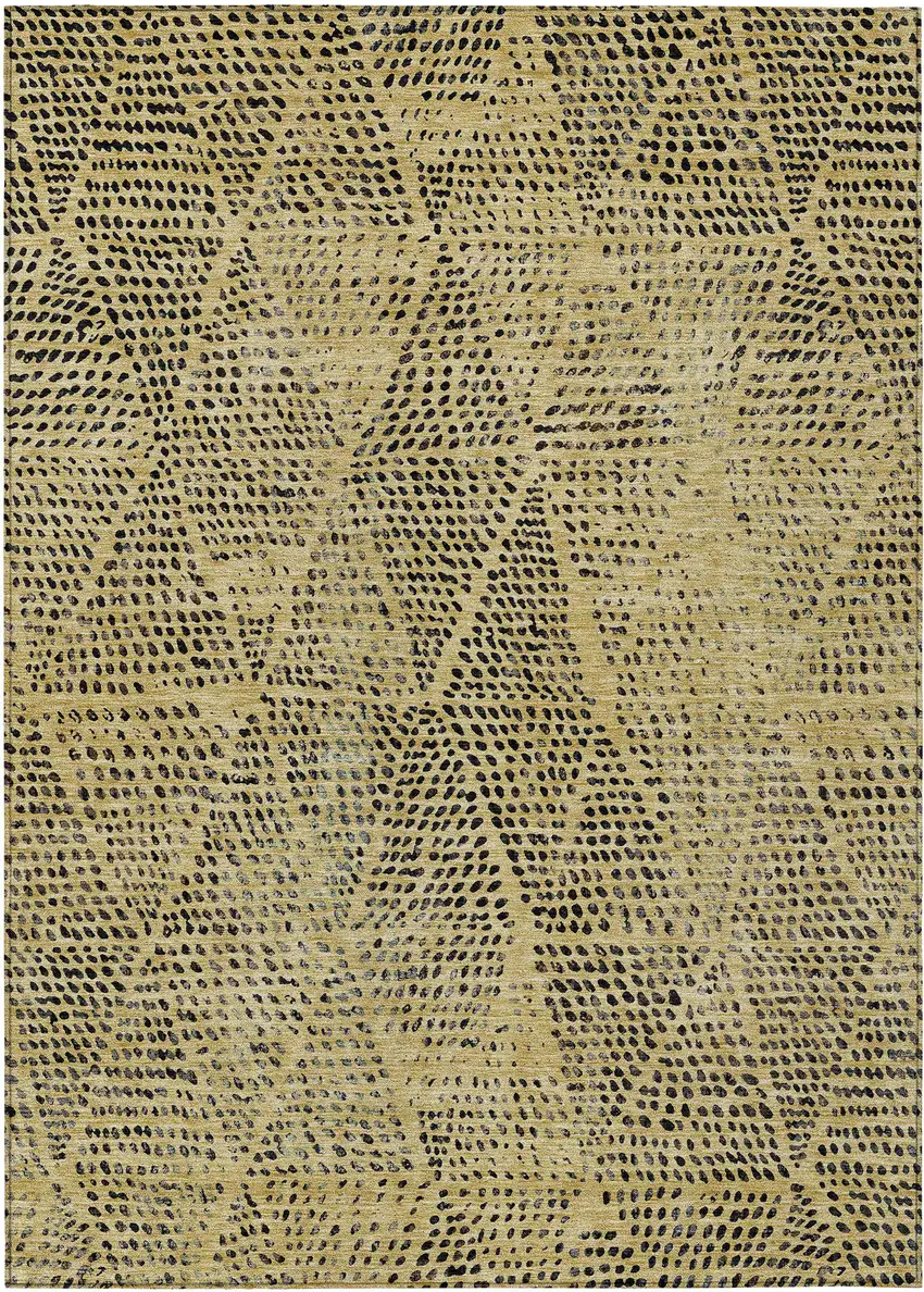 Gold Geometric Washable Non Skid Indoor Outdoor Area Rug Photo 2