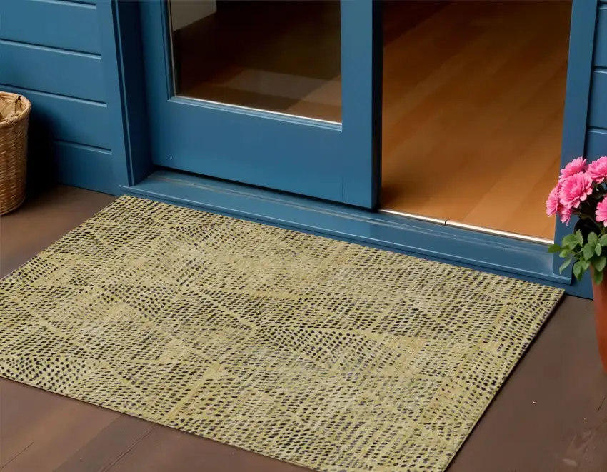 Gold Geometric Washable Non Skid Indoor Outdoor Area Rug Photo 1