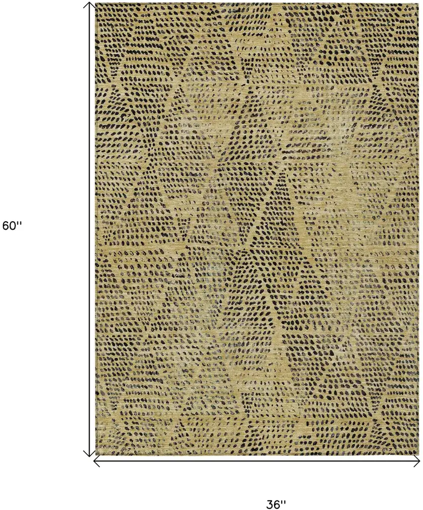 Gold Geometric Washable Non Skid Indoor Outdoor Area Rug Photo 3