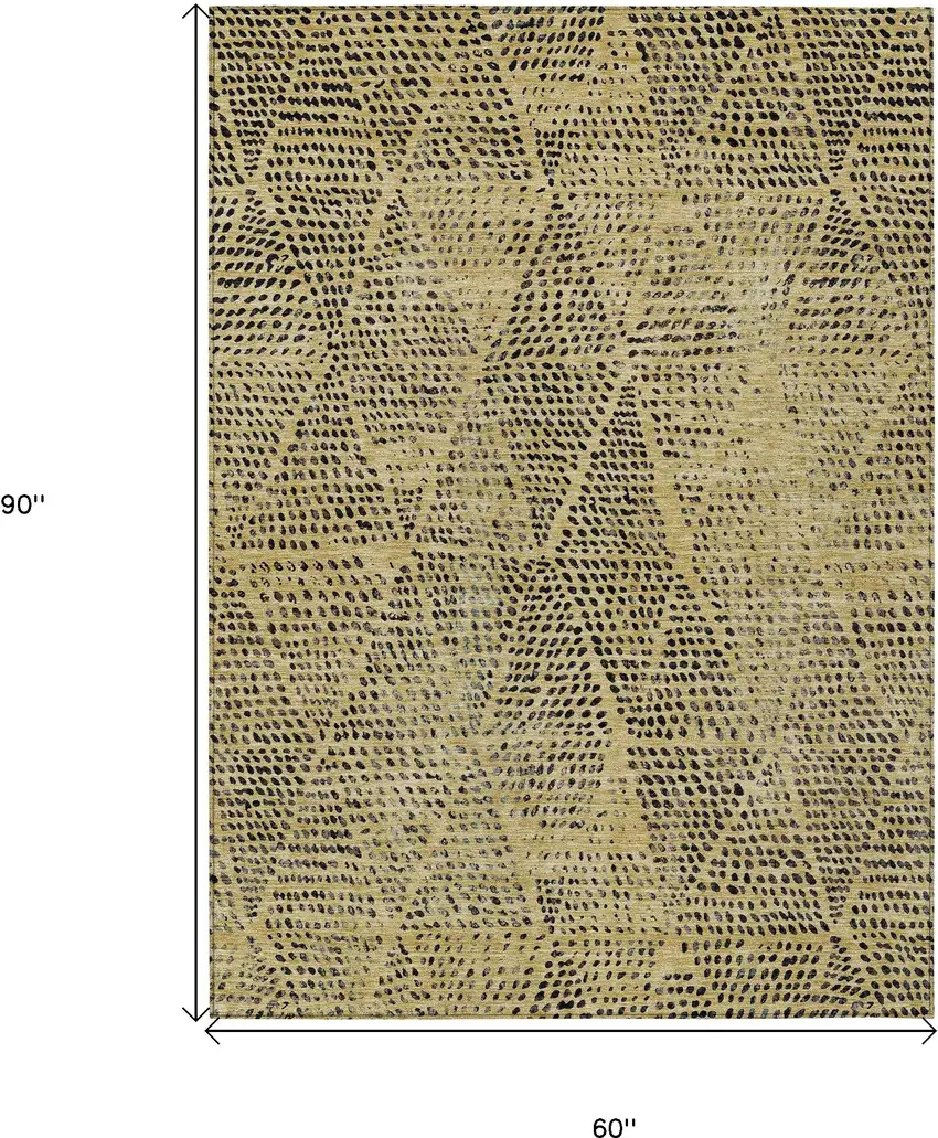 Gold Geometric Washable Non Skid Indoor Outdoor Area Rug Photo 3
