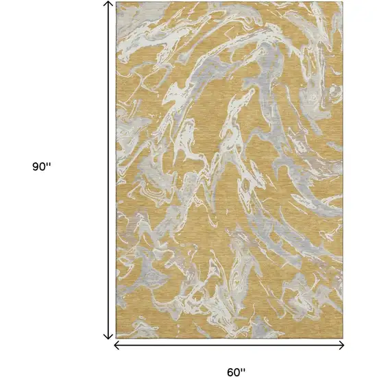 Gold Gray And Beige Abstract Washable Area Rug With UV Protection Photo 8