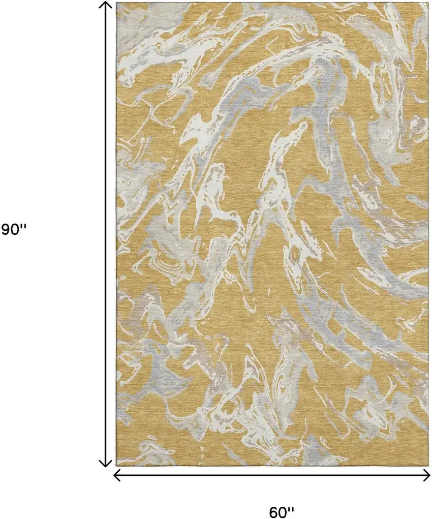 Gold Gray And Beige Abstract Washable Area Rug With UV Protection Photo 8