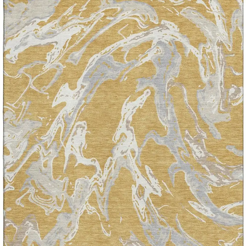 Gold Gray And Beige Abstract Washable Area Rug With UV Protection Photo 3