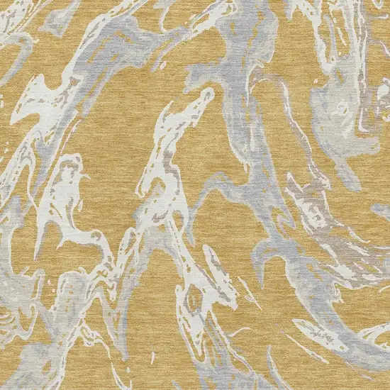 Gold Gray And Beige Abstract Washable Area Rug With UV Protection Photo 2