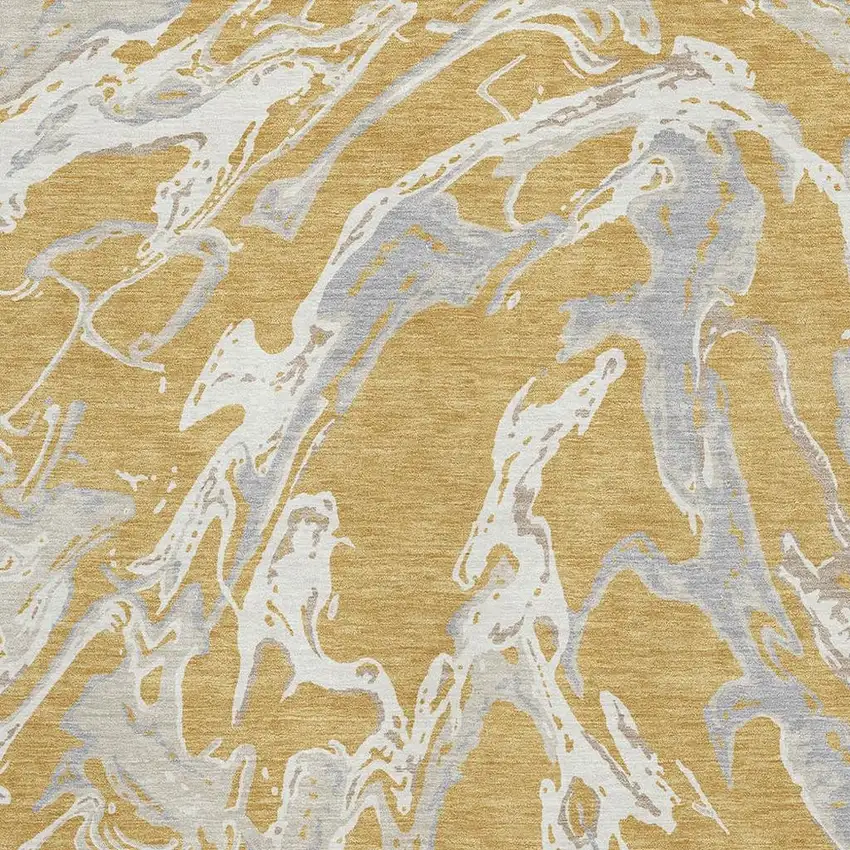Gold Gray And Beige Abstract Washable Area Rug With UV Protection Photo 2