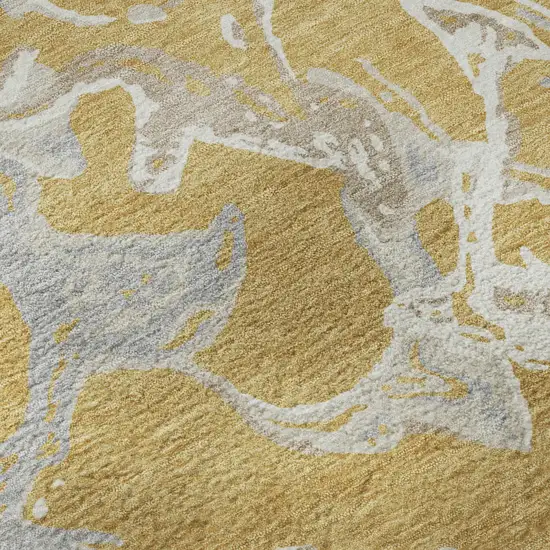 Gold Gray And Beige Abstract Washable Area Rug With UV Protection Photo 9