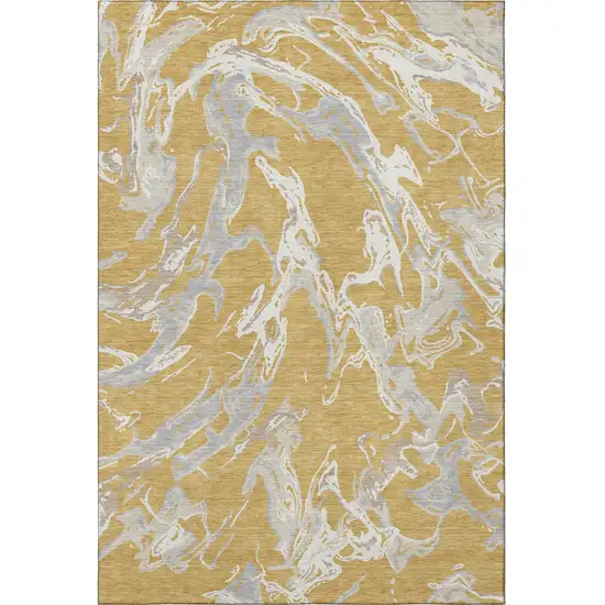 Gold Gray And Beige Abstract Washable Area Rug With UV Protection Photo 3